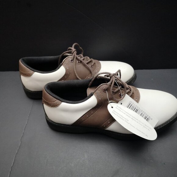 NWT Spalding Ladies Size 6 Dark Brown & White Faux Leather Golf Shoes - Picture 2 of 9